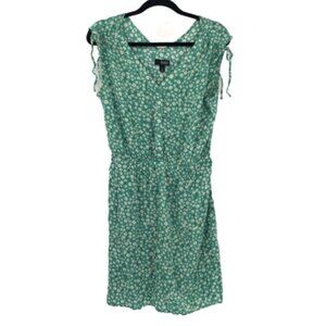 A.N.A. Green Ditsy Floral Dress Ruched Tie Shoulder Rayon Sundress Daisy Pockets
